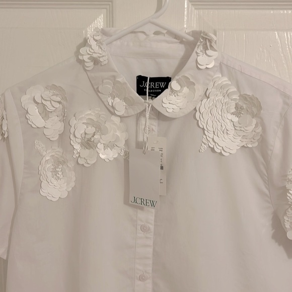 J. Crew Collection Cropped Button Up Shirt Floral Appliques White NWT Size 12 - Picture 5 of 10